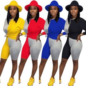 Plus Size Color Block Clothes Leisure Autumn Short Outfits H1247