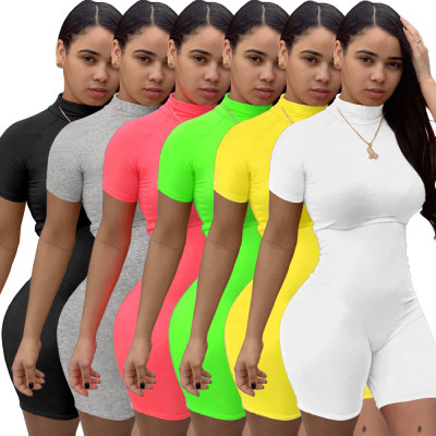 Sexy nightclub clothes zipper half turtleneck fashion sports fitness pants jumpsuit GL6271