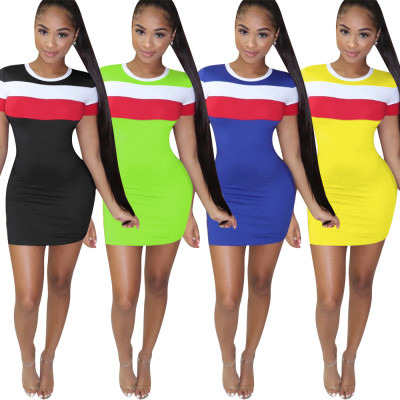 Wholesale Price Color Patchwork Bodycon Female Dress LM9090