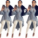 Irregular Botton Down Leisure Long Sleeve Shirt Dress E8134