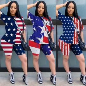 Independence Day Series American Flag Printed Two-Piece Cotton Fabric Set MD319