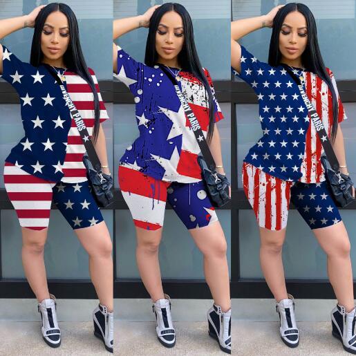 Independence Day Series American Flag Printed Two-Piece Cotton Fabric Set MD319