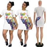 Cute Cartoon Printing Short Sleeves Bodycon Dress HY5082