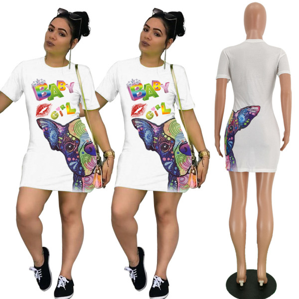 Cute Cartoon Printing Short Sleeves Bodycon Dress HY5082