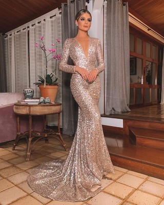 Sexy V-neck backless sequin dress maxi dress YL2175