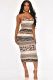 Sexy open back striped print dress YM9137