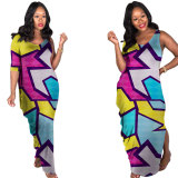 Colorful Satars Printed Sleeveless Plus Size Dress MA6079