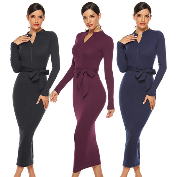Long sweater long sleeve sexy bottoming knit dress YD5237