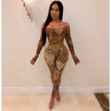 Euramerican Slim Bodycon Printing Off Shoulder Jumpsuit CY1201