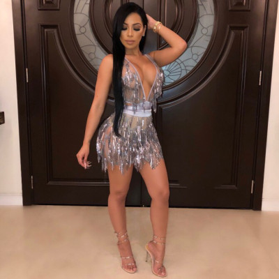 Sexy Backless Grey Sequin Christmas Party Dress MS-A182-2