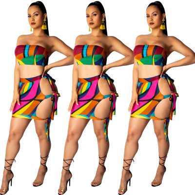 Colorful Sexy Suits Bandeau Top Bandage Skrit CY1125