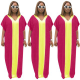Colorblock V Neck Loose Maxi Dress SMD6645