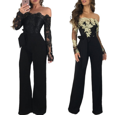 Fashion Leisure A Word Shoulder Wide Leg Jumpsuit QZ3227