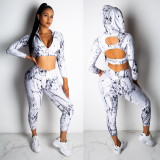 Hot Sell Sets Hollow Out Hooded Top Women Skinny Pants CY1148