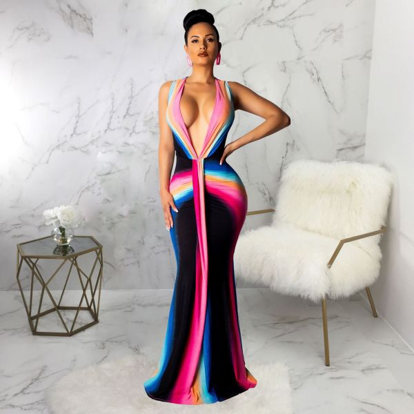 Sexy Hot Digital Printed V-Neck Dress SMR9200