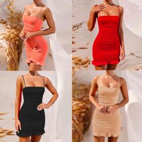 Summer sexy suspender fold bag hip skirt ruffled nightclub dress ZY1316