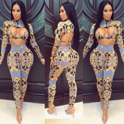 Unique Long Sleeve Bra Top Printing Pencil Pants CY1089