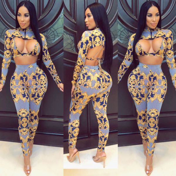 Unique Long Sleeve Bra Top Printing Pencil Pants CY1089
