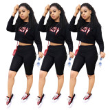 Sport Women Sets Letters Print Top Mid Length Shorts SDD9061