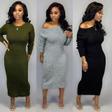 Winter Backless Slim Bodycon Plain Color Ankle Length Dress TRS982