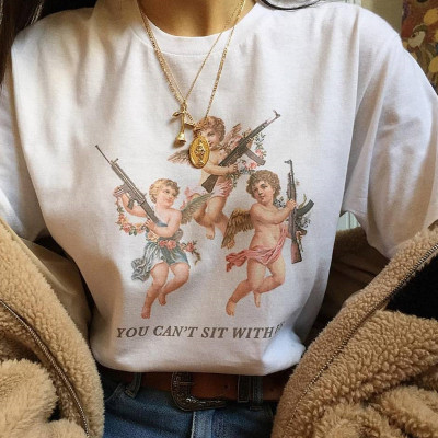 Angel letter print round neck short sleeve solid color wild short-sleeved t-shirt HT4055W12