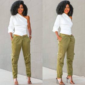 White One Shoulder Slim T Shirts BLX7305