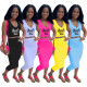 Casual fashion solid color letter printed V-neck two-piece set SDD9224