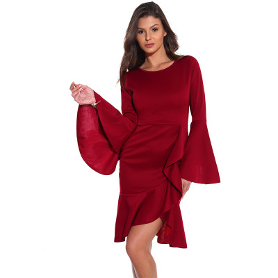 Eye-Catching Party Clothes Flares Sleeve Elegant Solid Dress ZZ8827