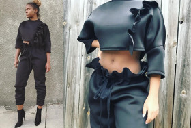 Black Ruffle Outfits Women Casual Sets H1075