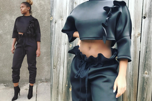 Black Ruffle Outfits Women Casual Sets H1075