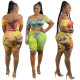 Tie-dye printing shorts two-piece suit casual sexy nightclub plus size women's clothing OSS20716