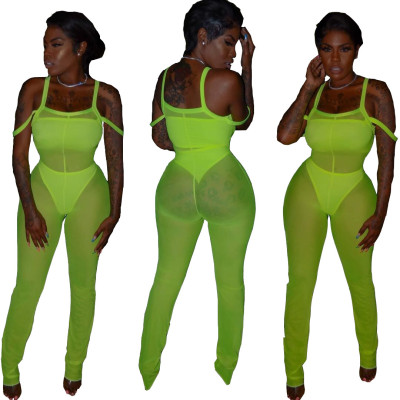 Mature Women See Through 3 Pieces Mesh Bodysuits Jumpsuit YT3118