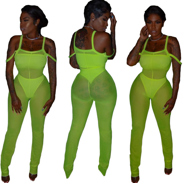 Mature Women See Through 3 Pieces Mesh Bodysuits Jumpsuit YT3118