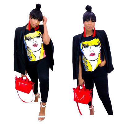 Latest Cartoon Printing Loose Round Collar T-Shirt BLX7303