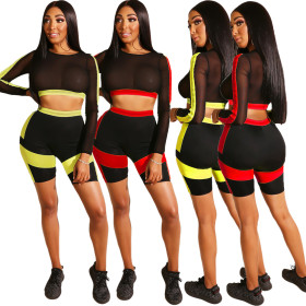 Sexy perspective mesh stitching set A8172