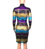 Sexy Mesh Striped Sequin Bodycon Dress BS-1020