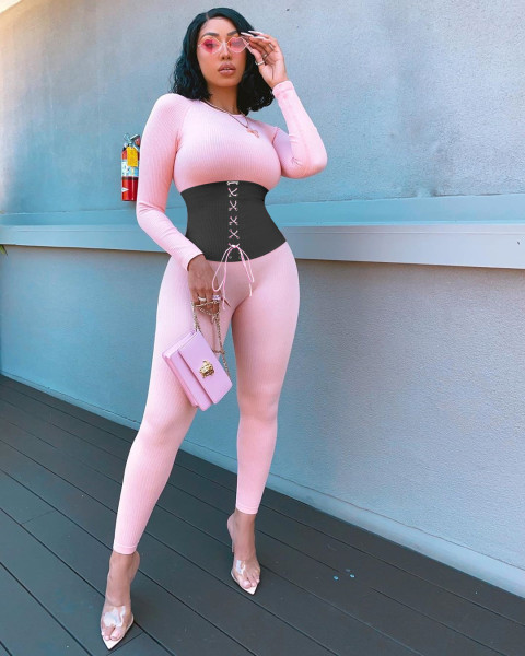 Lace-up rib stitching autumn and winter sports jumpsuit NK183