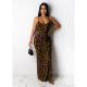 Women's sexy fashion open back leopard print tie dress SH7197