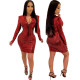 Trendy Glitter Zipper Long Sleeved Slim Bodycon Red Dress CCY8249