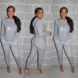 Glitter Sequined Hoodie Plain Color Slinky Pants Gym Outfits E8471