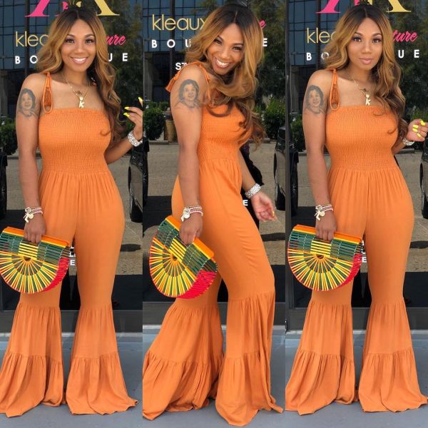 Fashionable solid color strapless off-the-shoulder trumpet jumpsuit ML7226