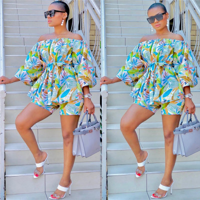 Two-piece fashion short-breasted floral shorts LS8033