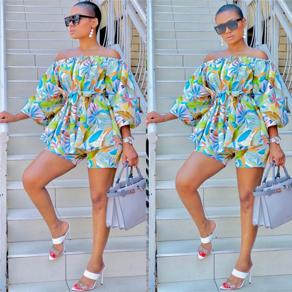 Two-piece fashion short-breasted floral shorts LS8033