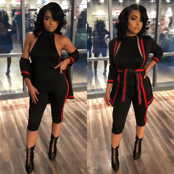 Black Sets Midi Jumpsuits+Cardigan+Belt BN9127