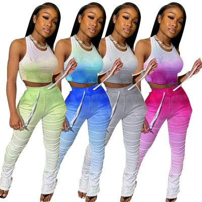 Hip fold slim fit fashion sports suit European and American large size two-piece suit female MY9631