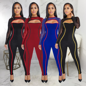 Wholesale Ladies Stripe Low-Cut Tight Jumpsuit SMR9170