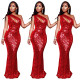 Solid One Shoulder Party Long Dress Q190