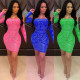 Irregular backless high waist geometric rhinestone dress  ME2709