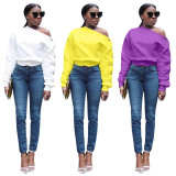 Solid One Shoulder Long Sleeves Tops SMD5803