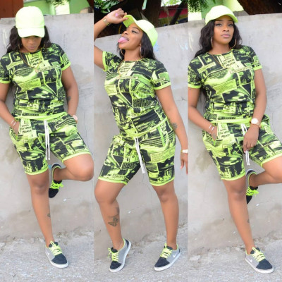 Fashion Digital Printing Summer Women Shorts Suits ML7187